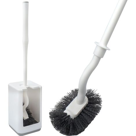 1 pièce Brosse de toilette et support, brosse de WC à design incurvé, brosse de WC avec nettoyeur de bord, manche long et poils résistants pour le nettoyage de la salle de bain (1/5)