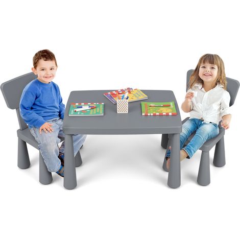 Table Enfant avec 2 Chaises & Dossier Ergonomique pour Enfant 1-7 Ans en PP avec Coins Arrondis, pour Manger Dessiner Écrire, Charge 50kg(Gris) (1/5)