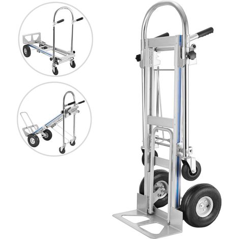 Diable 3 en 1 en Aluminium 350 kg, Chariot de Transport Pliable Multifonction pour Entrepôt, Atelier et Déménagement