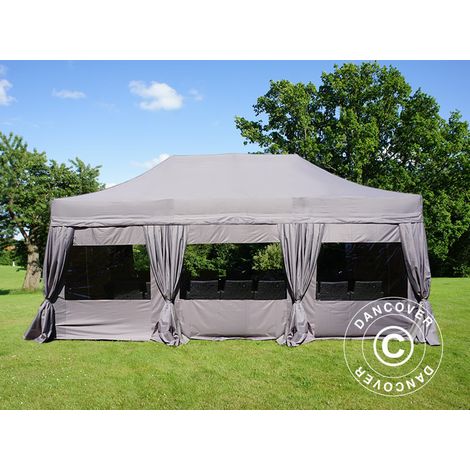 Tente Pliante Chapiteau pliable Tonnelle pliante Barnum pliant FleXtents PRO Steel 4x6m Latte, avec 8 cotés & rideaux décoratifs (1/5)