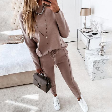 Ensemble survêtement femme 2 pièces pull manches longues et pantalon jogger, tenue sport décontractée, sweat-shirt et pantalon de survêtement, lounge fitness (1/3)