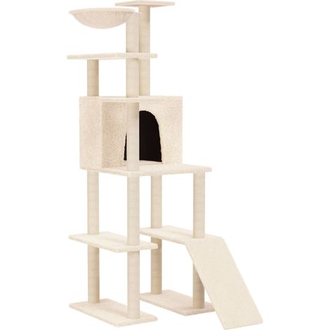 Tiragraffi per gatti torre per arrampicata giocattolo piattaforma per arrampicata con tiragraffi in sisal 166 cm crema 020022492