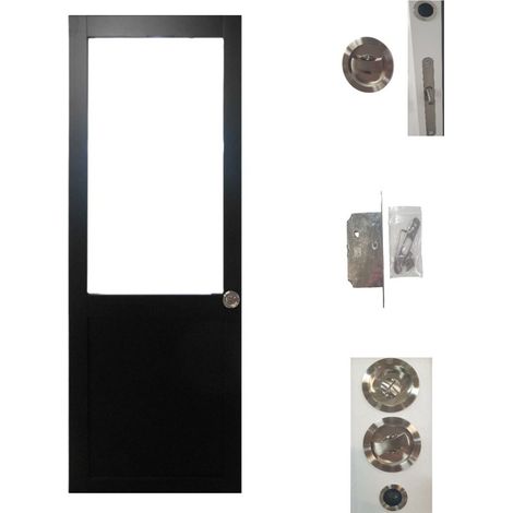 Porte Coulissante Atelier Noir H204 X L93 Sans Meneau + Serrure a Condamnation (1/4)