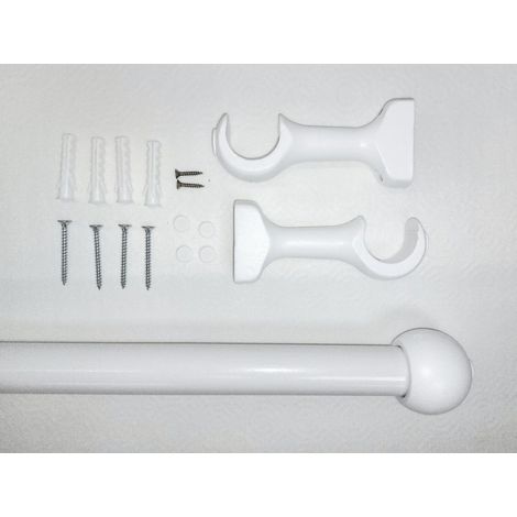 Tringle à Rideaux en Bois, Ø 28 mm, Kit Tringle à Rideaux Complet Avec Embouts et Supports, Longueur et Couleurs au Choix - Longueur 1.20 m - Embout Boule Blanc. (1/4)