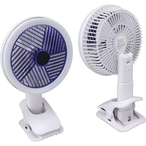 Clip-Ventilator mit LED-Licht, faltbar und tragbar, mit robustem Clip, batteriebetrieben und wiederaufladbar, ideal für Bett, Büro oder Schlafzimmer. (1/5)