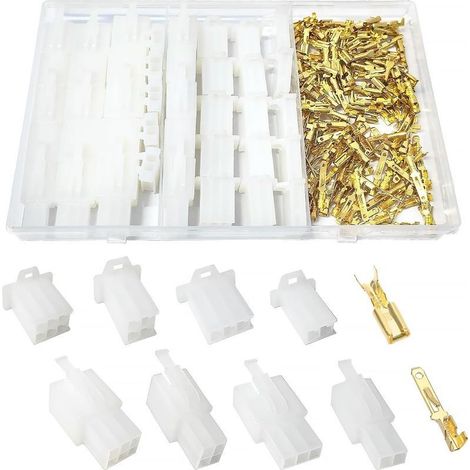 (Blanc)380 Pièces 2.8mm Automobile Connecteur Kit, 2 3 4 6 Broches de Fil Électrique Connecteur et Femelles Sertir Cosse Assortiment, pour Moto, Voiture, Camion, Scooter, Bateaux Électrique (1/5)