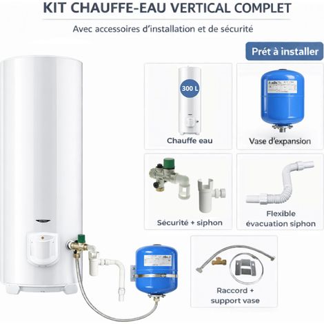 Pack tout en 1 chauffe eau électrique sol 300 litres Sagéo Ariston