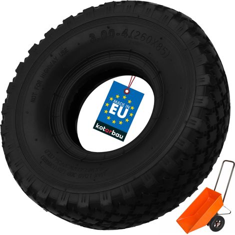 KOTARBAU® Pneu Brouette Chariot - Gomme - 3.00-4 - 2PR - Noir - Pneu de Brouette - pour Diable Remorque - ⌀ 24 cm - Résistant à L’Usure - Stabilité Optimale (1/5)