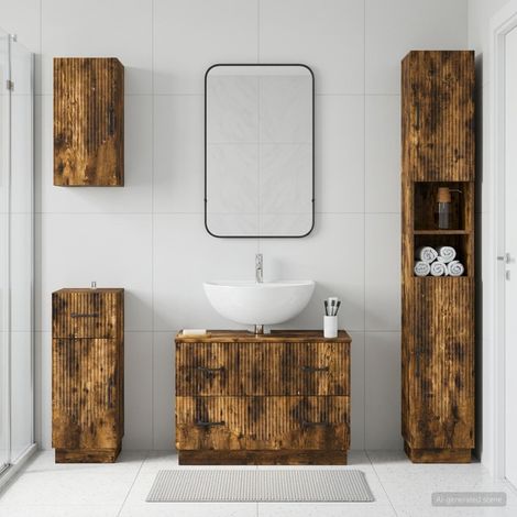 vidaXL 4 Piece Bathroom Cabinet Set HOORN Smoked Oak Engineered Wood (1/5)