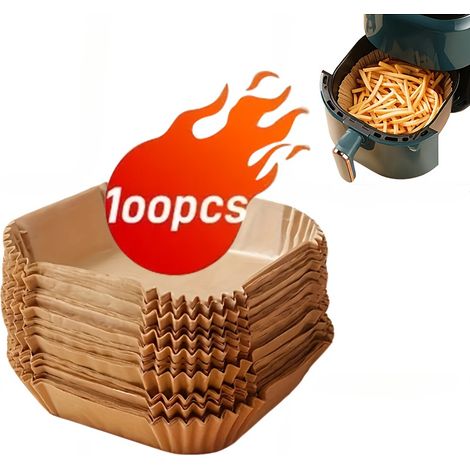Lot de 100 feuilles de cuisson antiadhésives pour friteuse à air – Avec bords relevés compatibles avec le gril et le micro-ondes (1/5)