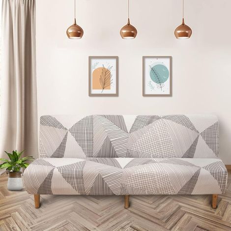 Armlehnenloser Sofabezug für 3-Sitzer-Klick-Klack-Sofa, dehnbar, universell, waschbar, verstellbarer Sofabettbezug, schützender Sofabezug, graue Linie (1/5)