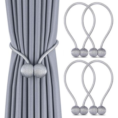 4er-Set Vorhang-Raffhalter, magnetische Vorhang-Raffhalter, magnetische geflochtene Vorhangschnalle für die Dekoration im Home-Office (grau)