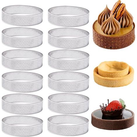 Allecto Plus,Moldes para tartaletas y mousse,12 piezas,de acero inoxidable,Anillos para pasteles,Molde para hornear para 6 personas (1/5)