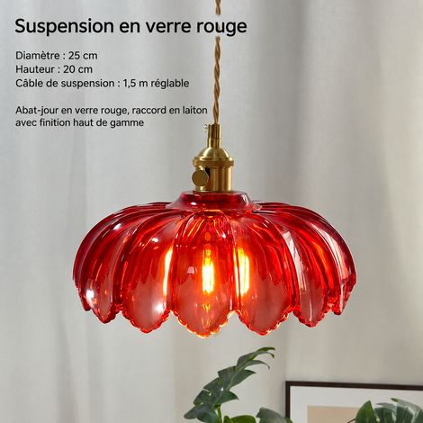 Suspension Rétro Verre et Cuivre Lumière Chaude LED Modèle Suspension Tout en Cuivre Rouge Éclairage Vintage 3 kg – Livraison gratuite