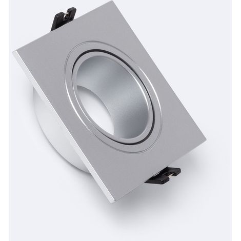 Aro Downlight Cuadrado Cónico Basculante para Bombilla LED GU10 / GU5.3 Corte Ø 75 mm Plateado (1/3)
