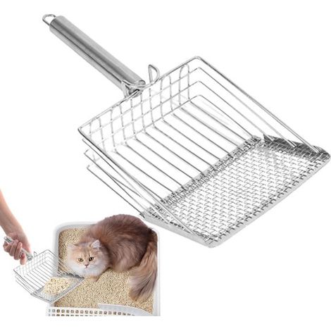 Katzenstreuschaufel – Schaufel für Katzen – Reinigung der Katzentoilette – Doppellochdesign – 27,5 x 13,5 cm – Silber (1/5)