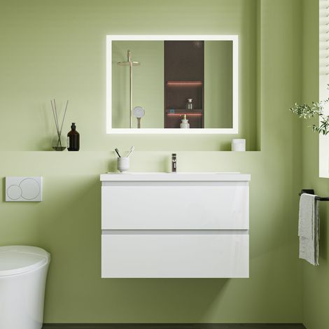790x520mm White Wall-mounted Vanity Unit With Soft Close DrawersStorage SpaceCeramic Basin (1/5)
