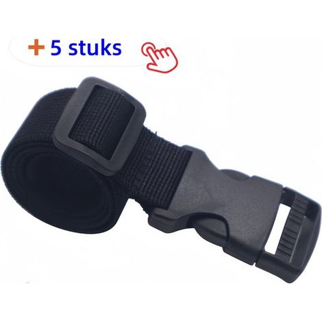 Lot de 5 sangles de retenue à boucle réglables – Sangles nylon pour randonnée, camping et alpinisme – Largeur 3 cm, longueur 60 cm – Noir (1/5)