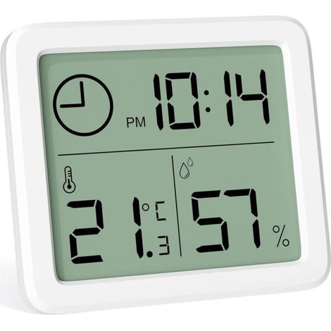 Mini Thermometre Interieur Numérique, Hygrometre Portable Professionnel à Grand Écran avec Horloge, Thermomètre Blanc Précis, Hygromètrepour la Maison, Chambre de Bébé, Serre, Bureau (1/5)