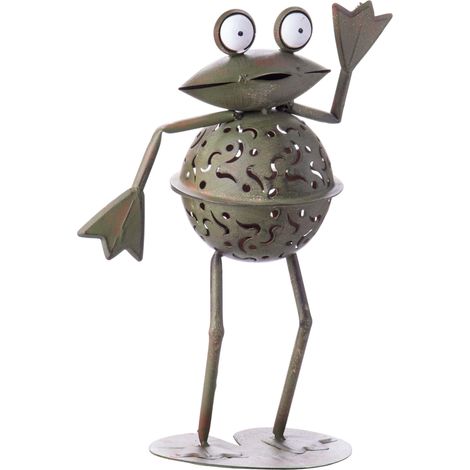 Decoración de jardín única con forma de rana de metal (1/4)