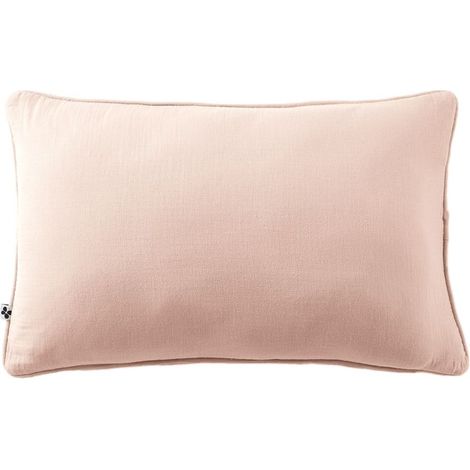 Coussin déhoussable avec passepoil "Gaïa" 40 x 60 cm "Gaze de Coton" l'Effet Papillon - Gaia Guimauve - (1/2)