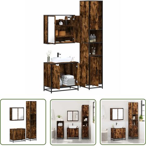 vidaXL 3-tlg. Badmöbel-Set Räuchereiche Holzwerkstoff (1/5)