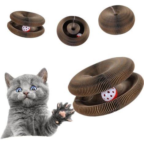 Katzenspielzeug, 2-in-1-Kratzbaum aus Pappe, magisches, faltbares Kratzbrett, interessantes Katzenkratzspielzeug mit Glöckchenball, interaktives, faltbares Kratzspielzeug