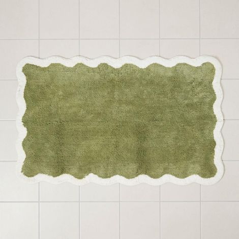 HOMESCAPES Tapis de bain Vert festonné 100% coton, 50 x 80 cm (1/5)