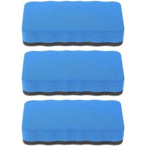 Set mit 3 wiederverwendbaren, trockenen Whiteboard-Radierern für den Bürogebrauch. – 10,40 x 5,50 x 2,00 cm – Blau (1/4)