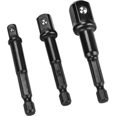 Adaptateur Douille - 1/4 Pouce - Acier Chrome Vanadium - 65 mm - Noir - Lot de 3 (1/4)