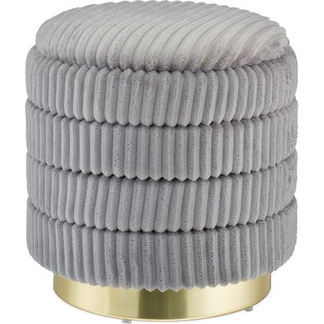 Puff da toeletta rotondo con contenitore 40 x 40 x 40 cm in velluto grigio 130010870