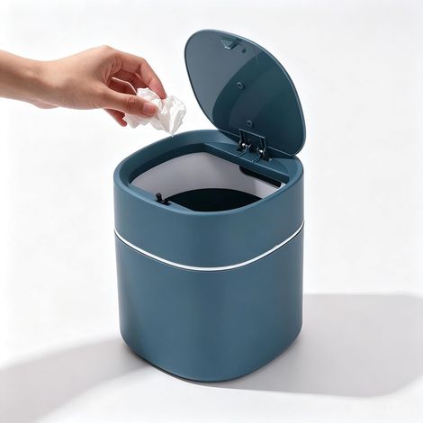 Mini Poubelle de Bureau Plastique Table ABS PP Poubelle à Pression Bleu (1/5)