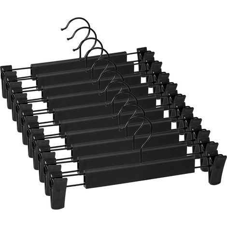 Lot de 10 Cintres pour Pantalon, Cintres Porte-Jupes, avec 2 Pinces antidérapants et réglables, pour Pantalons Suspendus, Chaussettes, Jupes - Noir (1/5)