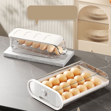 Lot de 3 boîtes de rangement pour œufs au réfrigérateur, organisateur de cuisine, plateau à œufs, type tiroir, blanc glacier (1/5)