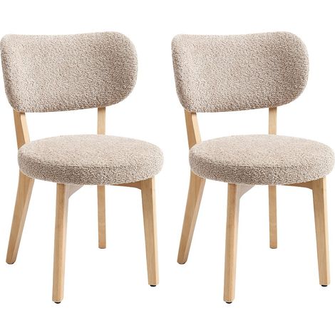 Lot de 2 chaises en tissu bouclette et bois d'hévéa - Taupe - TORIEL