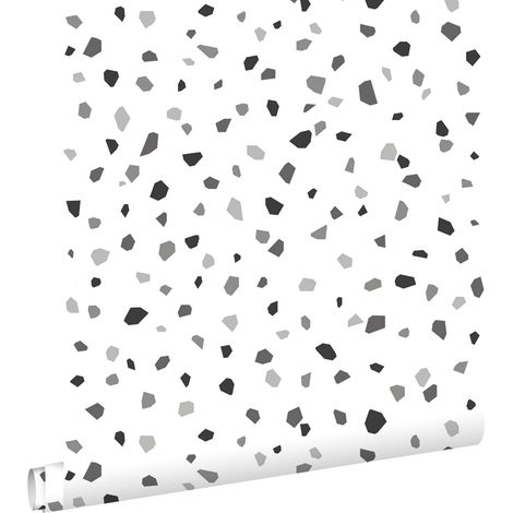 papier peint imitation terrazzo noir, blanc et gris - ESTAhome (1/5)