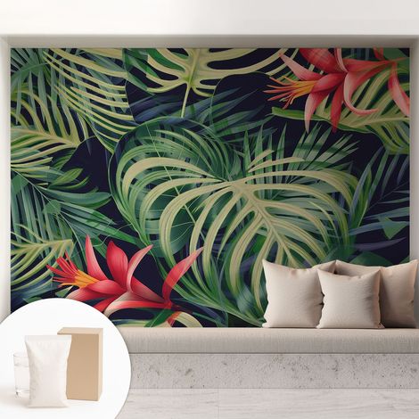 Papier peint intissé pour salon chambre à coucher peint imprimé Installation facile - Colle incluse gratuite Plantes exotiques 208x146 cm (1/5)