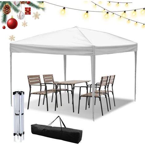 Randaco Gazebo 3 x 3 m, gazebo da giardino pieghevole, regolabile in altezza, con borsa per il trasporto, impermeabile, stabile, protezione UV, tenda da ricevimento pop-up per esterni,  bianco