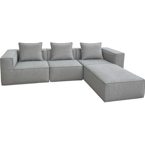 [NEUWERTIG] L-Sofa HHG-399, Lounge-Couch mit Ottomane, erweiterbar modular rechts/links, Stoff/Textil 63x270x190cm hellgrau