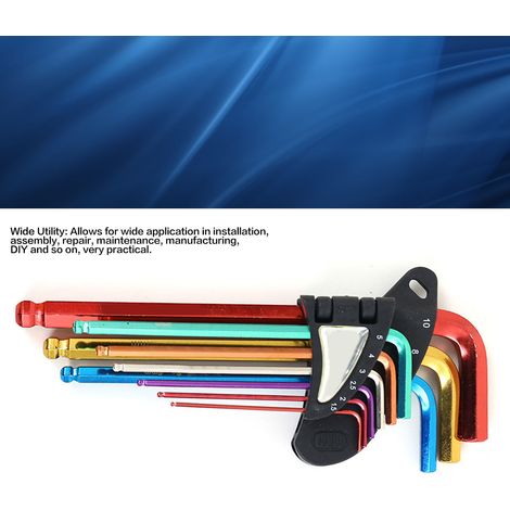 Haogong 9-teiliger extra langer Kugelkopfschlüsselsatz, robust, hohes Drehmoment, 6 Winkel, mehrfarbig, Kobalt-Kupfer-Farbe, BH 205-HXL (1/5)
