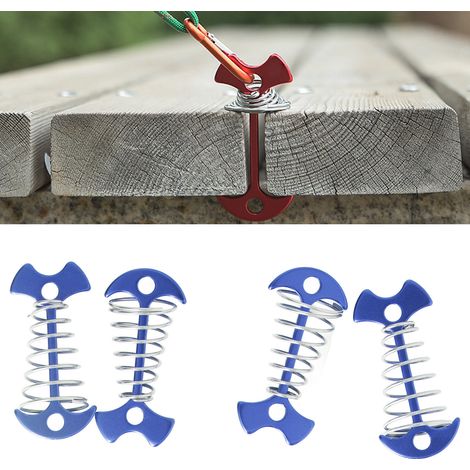Lot de 4 piquets de tente en alliage d'aluminium et acier inoxydable, avec ressort bleu, pour fixation au sol. (1/5)