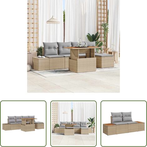 vidaXL Poly Rattan - Garten-Sofa-Set mit Speicher 6 pcs Beige Poly Rattan (1/5)