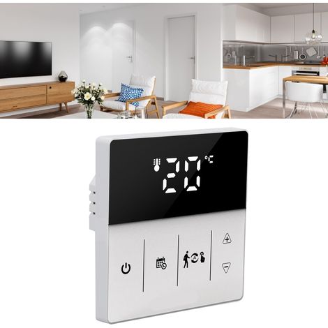 Intelligenter Wi-Fi-Thermostat mit digitalem Touchdisplay, mobiler App und Sprachsteuerung, für den Heimgebrauch, 90 bis 240 V, schwarz und weiß. (1/5)