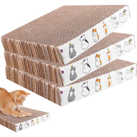 Lot de 3 Griffoirs pour Chat en Carton Ondulé - Tapis à Griffer Protecteur de Meubles