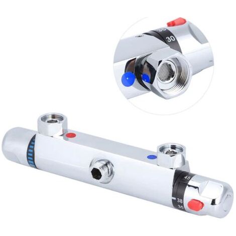 RHG Robinet mitigeur thermostatique pour baignoire/douche à fixation murale - En laiton chromé - Robinet anti-brûlure - Accessoire de salle de bain - Température constante intelligente (1/5)