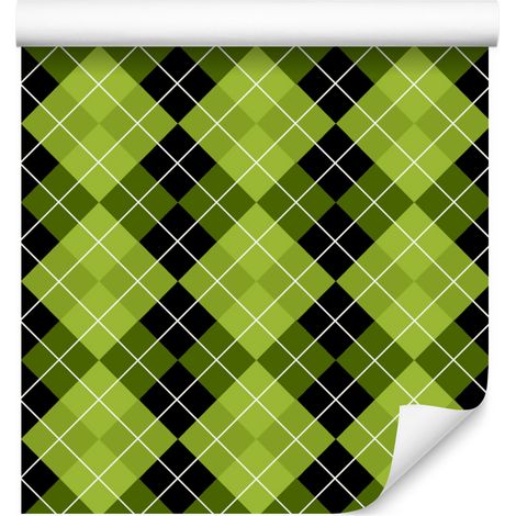 Papel pintado a cuadros verde lima y oliva para salón y dormitorio, 50x1000 cm (1/5)