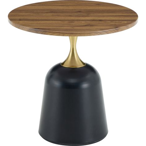 Mesa auxiliar redonda de 60 cm con estructura metálica y tablero efecto nogal HOMVRA (1/5)