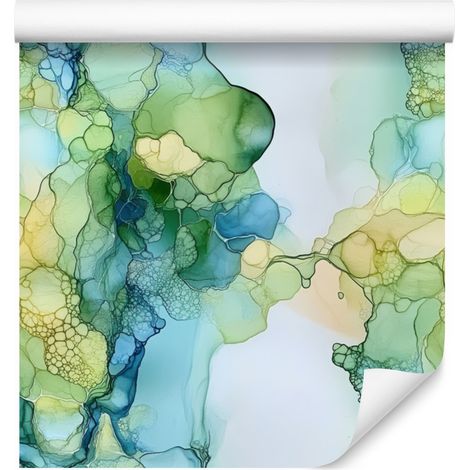 Papel pintado verde tinta y turquesa para salón y dormitorio, 50x1000 cm. (1/5)