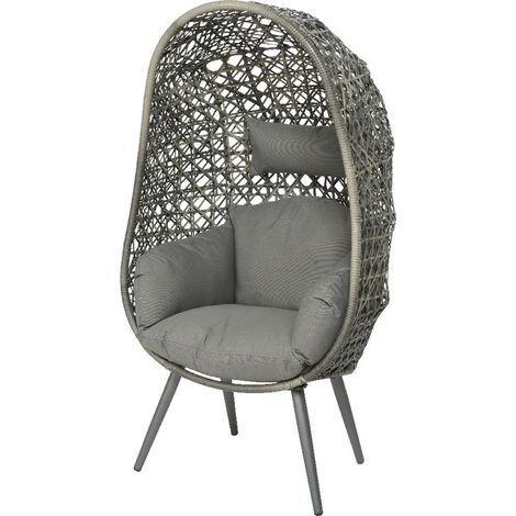 Fauteuil suspendu œuf en résine tressée gris clair – Structure acier – Coussins déhoussables et déperlants – Dimensions 87x68x154cm – Jardideco (1/3)