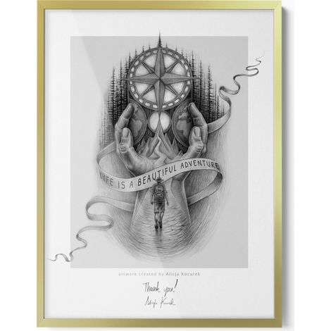 Cadre photo avec Verre plexiglas - dans un cadre doré - Avec poster décoratif - Fixation Murale - Cadre pour Photos Souvenirs et Décoration 60x80 cm (1/5)
